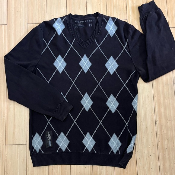 Esprit Other - Esprit Vintage Argyle Men’s V-neck Sweater Size Medium 100 Cotton
